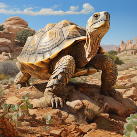 3D rendering of a giant tortoise in the desert of Arizonaの素材