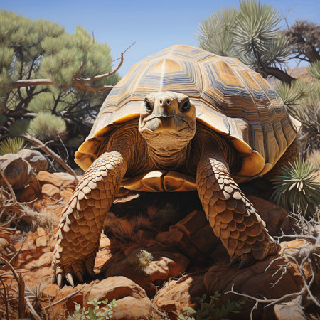 3D rendering of a giant tortoise in a desert environment.の素材