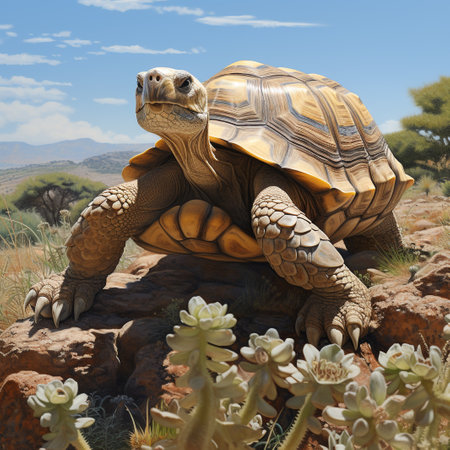 tortoise in the desert. 3d render on a white backgroundの素材
