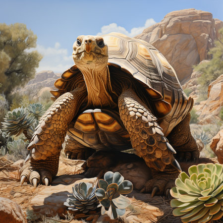 A giant tortoise in the desert. 3d rendering. Computer digital drawing.の素材