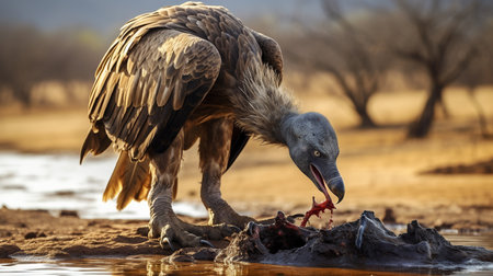 Griffon Vulture (Gyps fulvus) at a waterhole, Kruger National Park, South Africaの素材