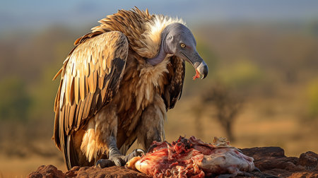 Griffon Vulture (Gyps fulvus) eating meat, Kruger National Park, South Africaの素材