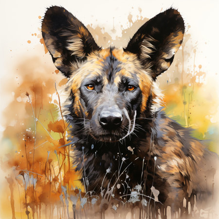 Portrait of a German Shepherd dog on a background of autumn leavesの素材