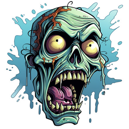 Zombie head with big eyes. Vector illustration in cartoon style.の素材