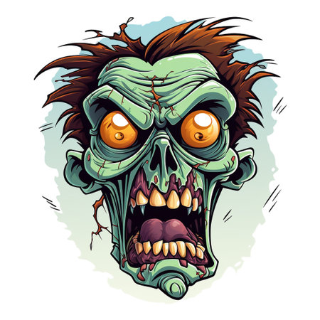 Zombie head. Vector cartoon illustration. Isolated on white background.の素材