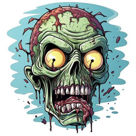 Zombie head vector illustration isolated on white background. Scary cartoon monster.の素材