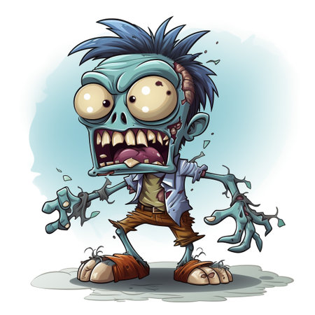 Funny cartoon zombie. Vector clip art illustration isolated on white background.の素材