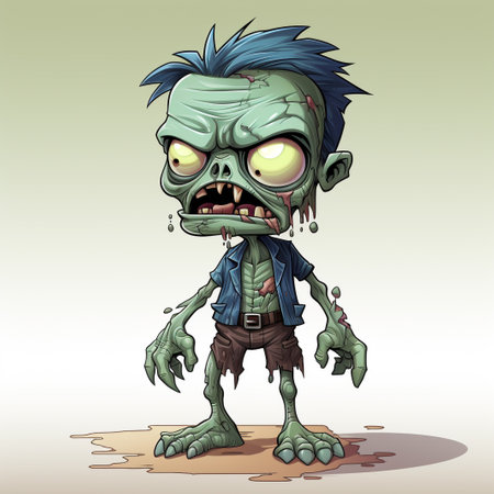 Zombie cartoon character. Vector illustration of a green monster on a white background.の素材