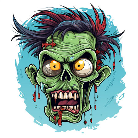 Zombie head with sharp teeth and sharp teeth. Vector illustration.の素材