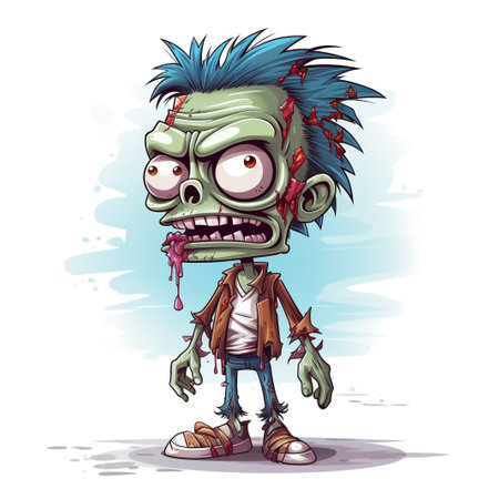 Zombie cartoon character isolated on white background. Vector illustration in cartoon style.の素材