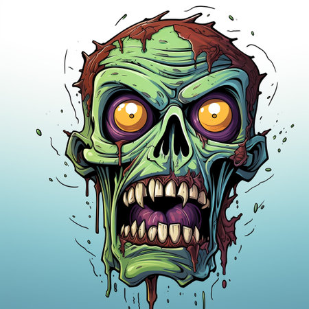 Zombie head vector illustration. Scary cartoon monster. Halloween design.の素材
