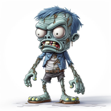 Cartoon zombie isolated on white background. 3d rendering illustration.の素材