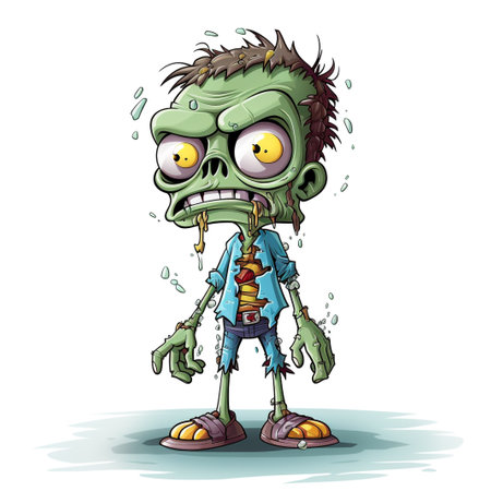 Cartoon green zombie isolated on a white background. Vector illustration.の素材