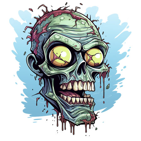 Zombie head vector illustration. Halloween design elements. Cartoon style.の素材