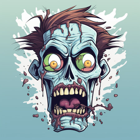 Cartoon zombie face. Vector illustration of a halloween monster.の素材