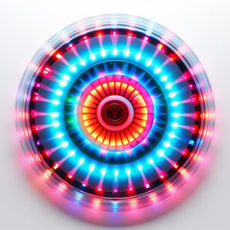 Neon light circle background. Vector illustration. Futuristic technology style.の素材
