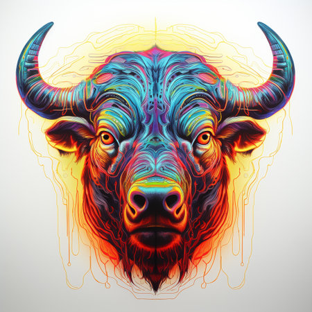 Buffalo head with abstract background. Tattoo design. Vector illustration.の素材