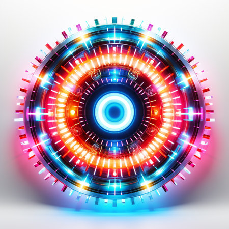 Neon circle background. Futuristic technology style. Vector illustration.の素材