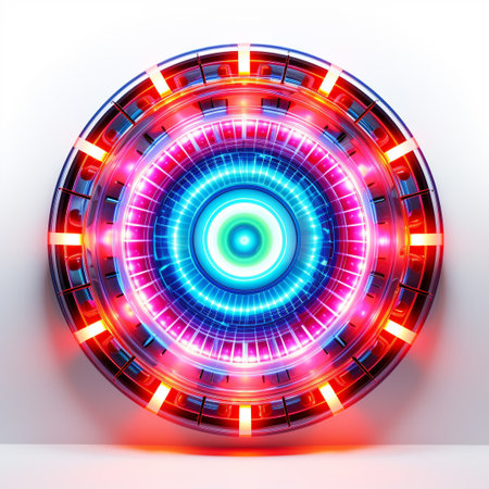 Neon circle background. Futuristic technology style. Vector illustration.の素材