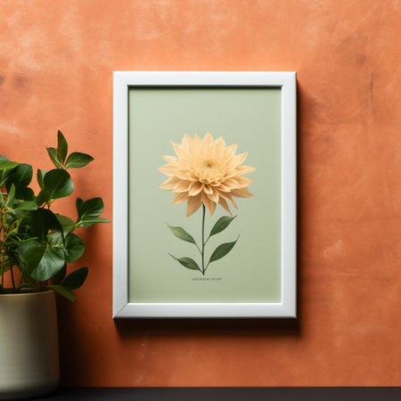 Flower in a vase on a brown background with a frameの素材