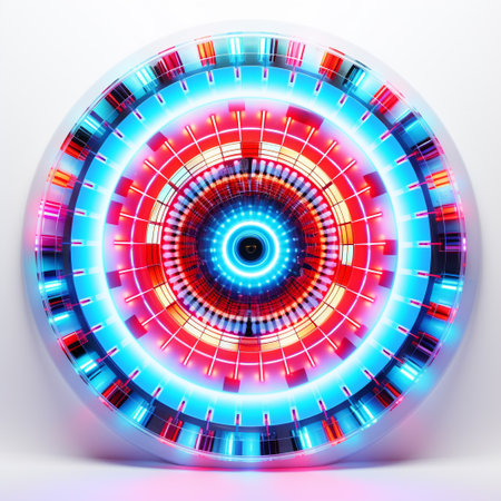 Neon circle background. Vector illustration. Futuristic technology style.の素材