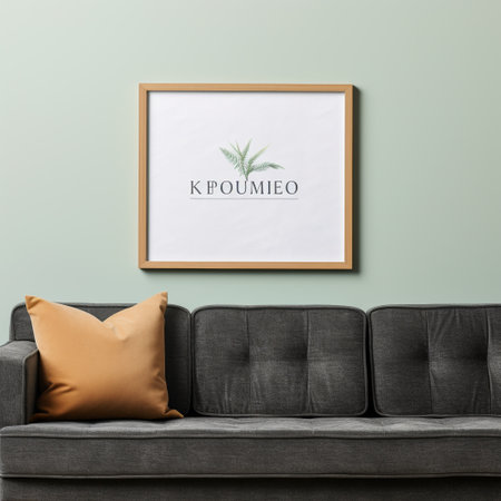 Interior of living room with mock up poster frame on the wall, 3D renderの素材