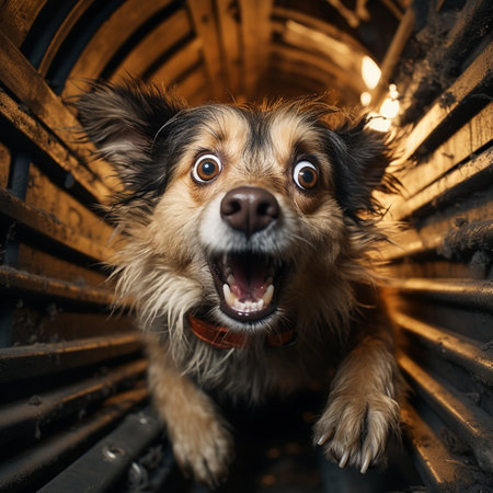 Portrait of a happy dog in a sauna, close-upの素材