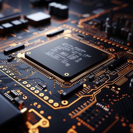 Close-up of electronic circuit board. Technology concept. 3D Renderingの素材