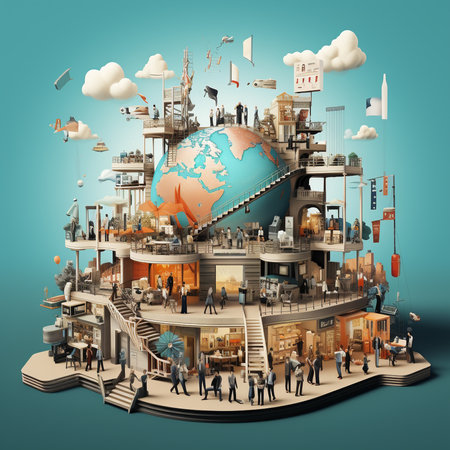 Concept of global business with 3d illustration of people around the worldの素材