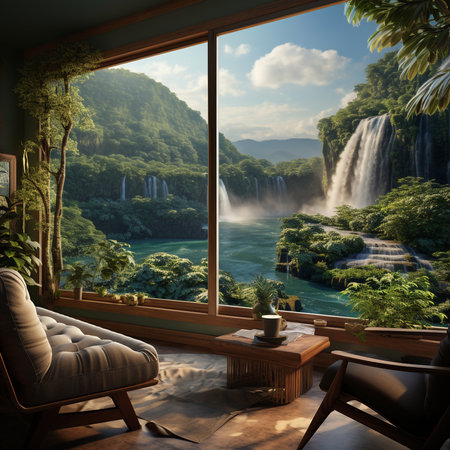 Beautiful view of the waterfall in the tropics. 3D renderingの素材