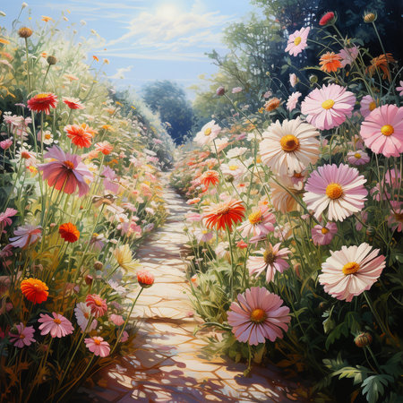 Flower meadow with daisies and chrysanthemumsの素材