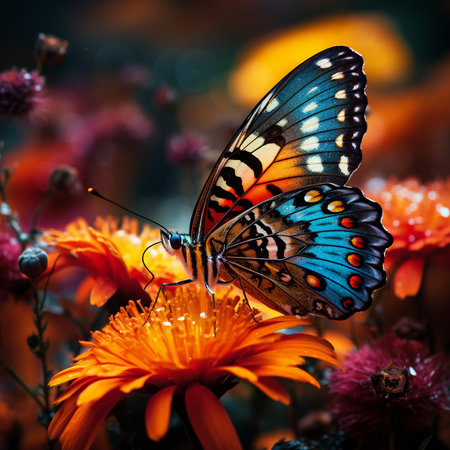 Butterfly on orange flower. Closeup of butterfly.の素材