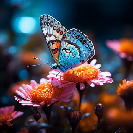 Beautiful butterfly sitting on a pink flower. Floral background.の素材