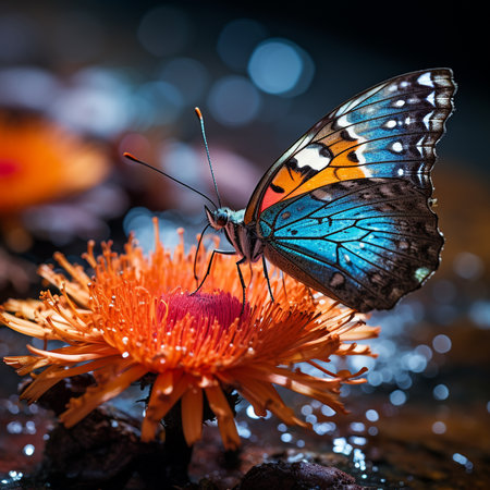 Butterfly on an orange flower in the garden, Thailand.の素材