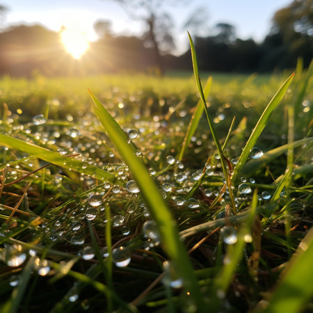 Morning dew on the green grass. Shallow depth of field.の素材