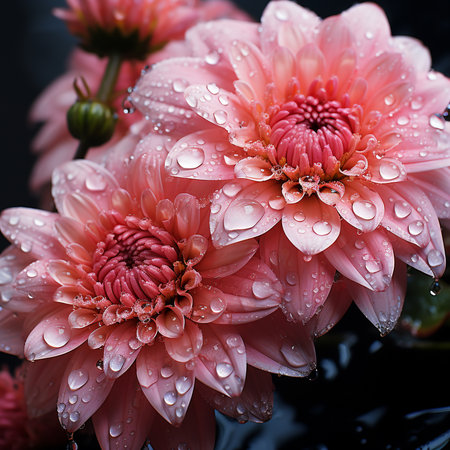 Beautiful pink chrysanthemums with drops of dewの素材
