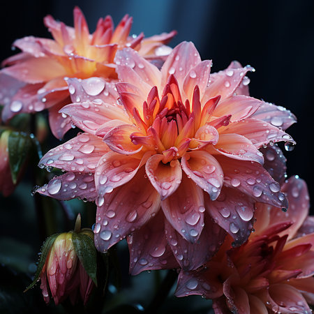 Beautiful dahlia flower with drops of water on petalsの素材