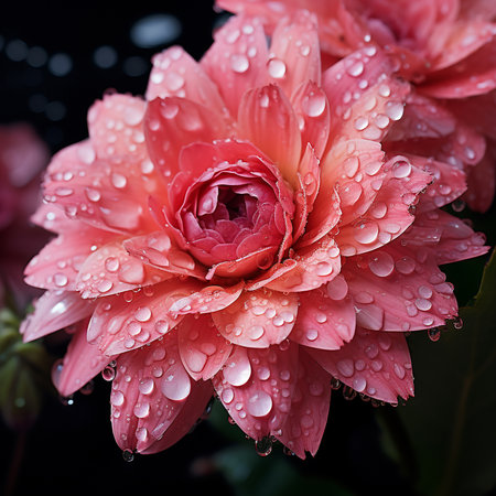 Beautiful pink flower with water drops on the petals closeupの素材