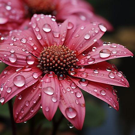 Close-up of a pink flower with water drops on petalsの素材
