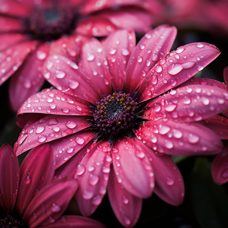 Close up of a pink gerbera daisy with water dropsの素材
