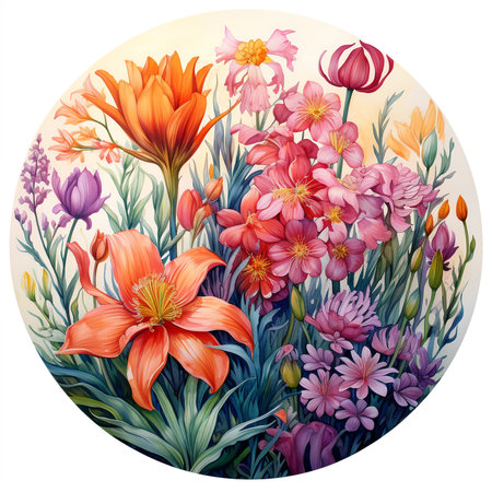 Floral background with lilies, crocus and tulips.の素材