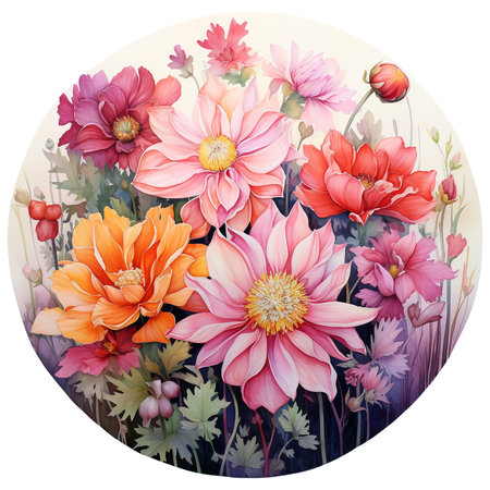 Beautiful watercolor bouquet of dahlias. Vector illustration.の素材