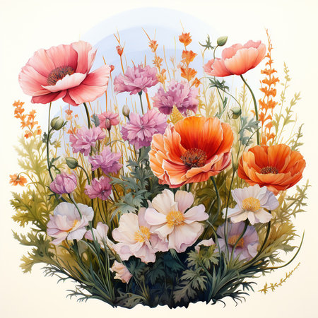 Vintage floral background with poppies and wildflowers.の素材