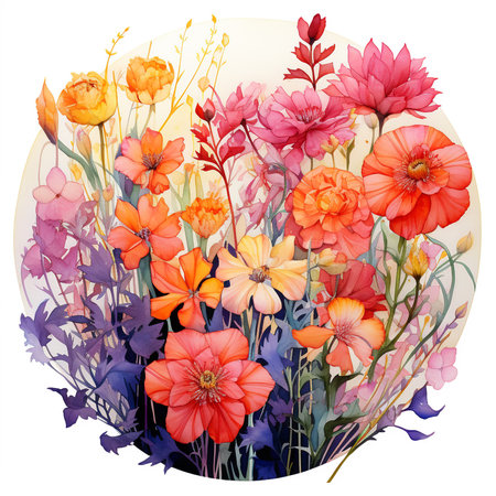 Beautiful bouquet of flowers. Hand drawn watercolor illustration.の素材