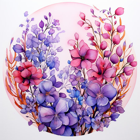 Watercolor illustration of a bouquet of flowers on a white backgroundの素材