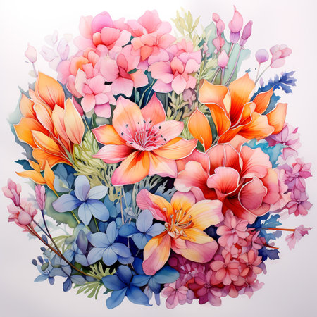 Beautiful bouquet of flowers in watercolor style. Hand drawn illustration.の素材