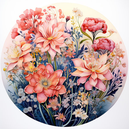 Floral background with dahlias and wildflowers. Vector illustration.の素材