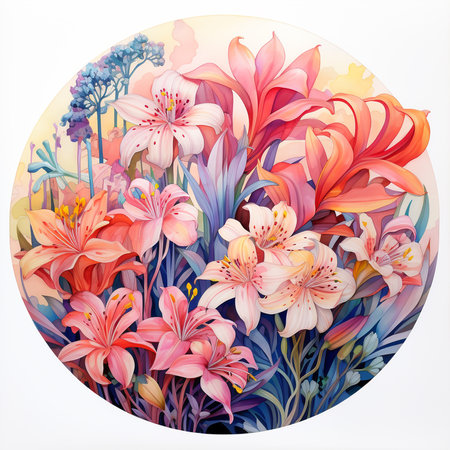 Floral background with lily flowers. Greeting card.の素材