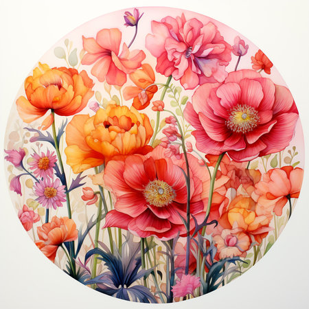 Floral background with poppies and daisies. Vector illustration.の素材