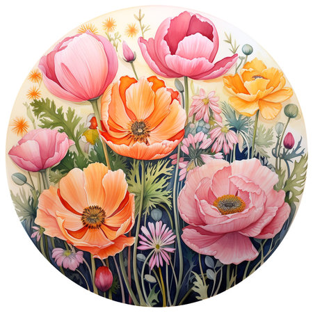 Floral background with poppies and anemone flowers.の素材